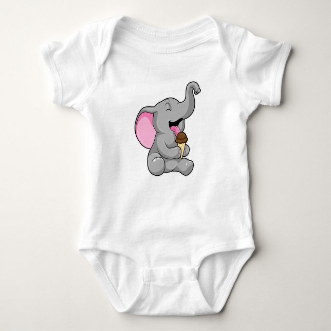 Elephant with Chocolate Waffle ice cream Baby Bodysuit (Front)