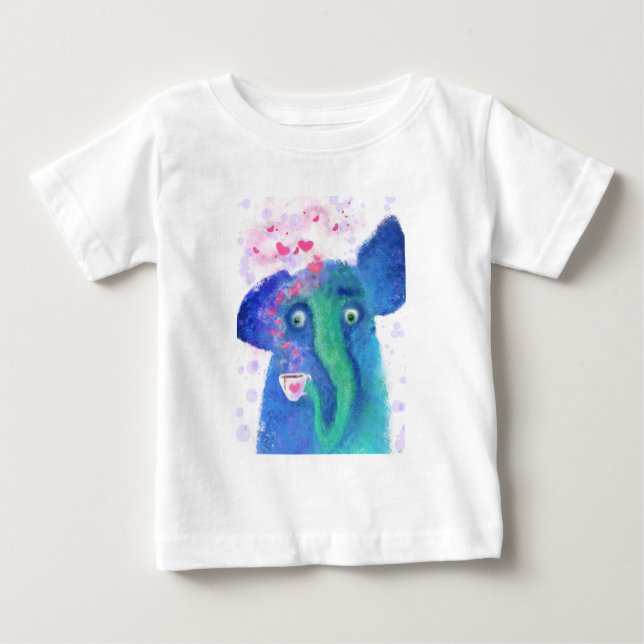 Elephant with Coffee Baby T-Shirt (Front)