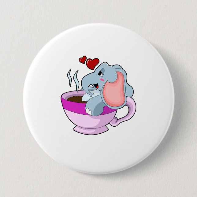 Elephant with Coffee Cup 7.5 Cm Round Badge (Front)