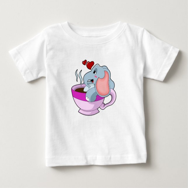 Elephant with Coffee Cup Baby T-Shirt (Front)