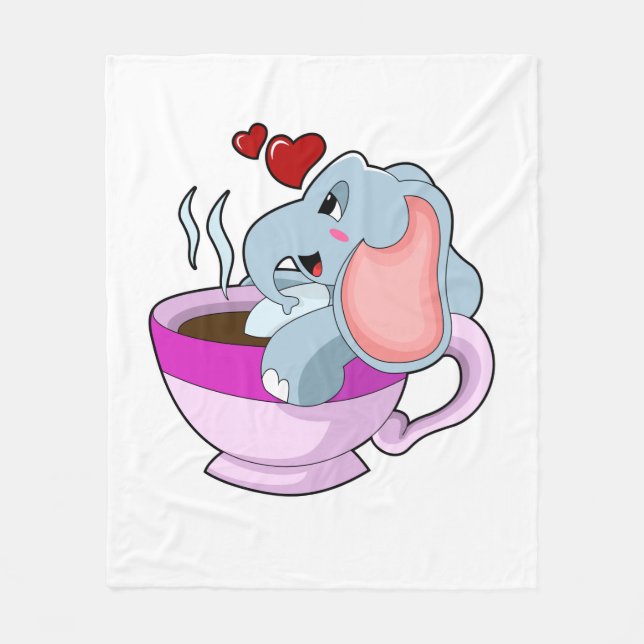 Elephant with Coffee Cup Fleece Blanket (Front)