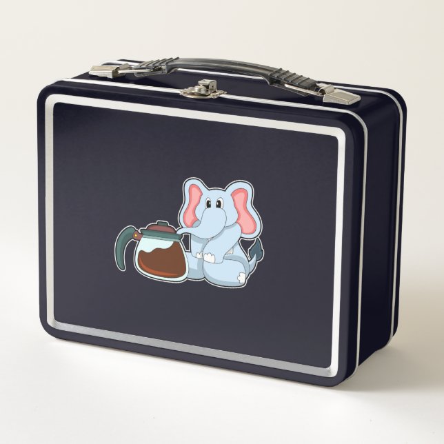 Elephant with Coffee pot Metal Lunch Box (Front)
