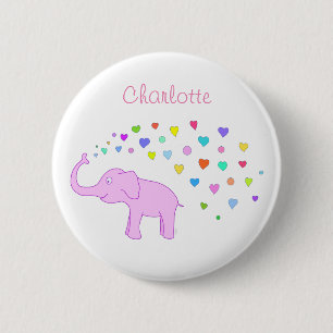 Elephant with color hearts 6 cm round badge