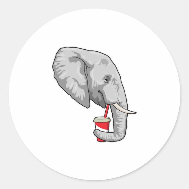 Elephant with Drink Classic Round Sticker (Front)