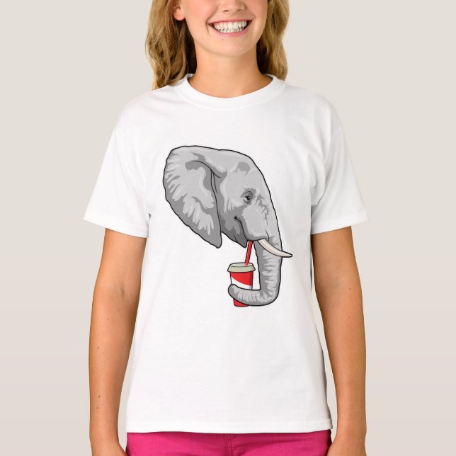 Elephant with Drink T-Shirt (Front)