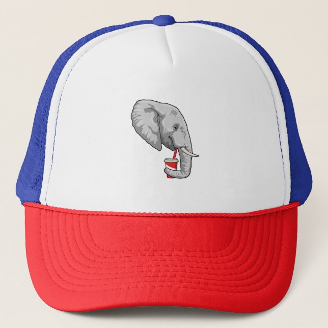 Elephant with Drink Trucker Hat (Front)