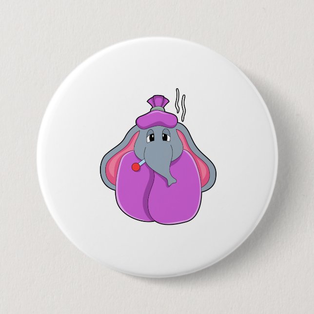 Elephant with Fever thermometer 7.5 Cm Round Badge (Front)