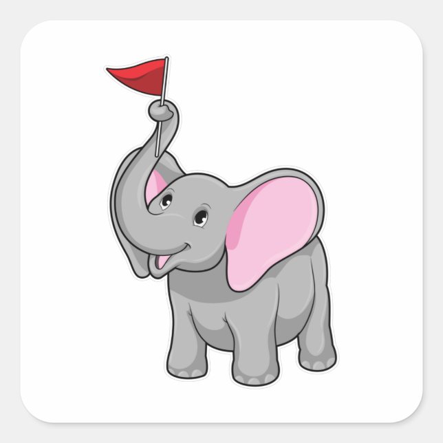 Elephant with Flag Square Sticker (Front)