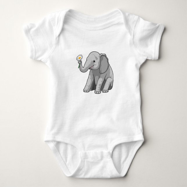 Elephant with Flower Baby Bodysuit (Front)
