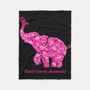 Elephant With Flower Breast Cancer Awareness Ribbo Fleece Blanket