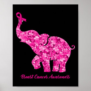 Elephant With Flower Breast Cancer Awareness Ribbo Poster