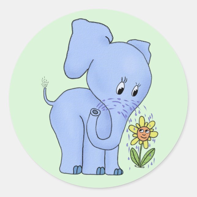 Elephant with flower classic round sticker (Front)