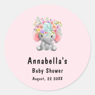 Elephant with Flowers Baby Shower Classic Round Sticker