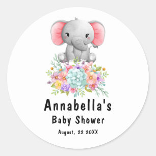 Elephant with Flowers  Baby Shower  Classic Round Sticker