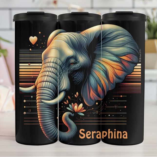Elephant with Glowing Floral Accents Thermal Tumbler (Creator Uploaded)