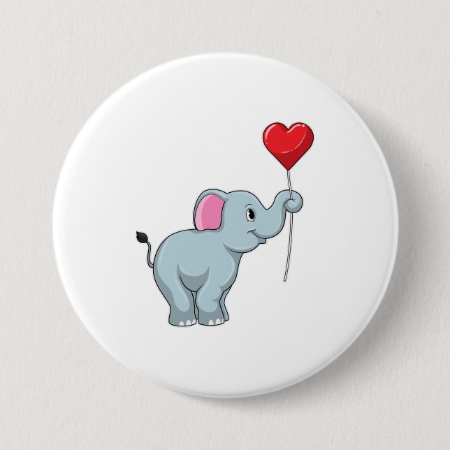 Elephant with Heart Balloon 7.5 Cm Round Badge (Front)