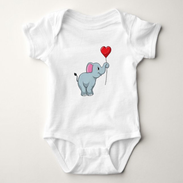 Elephant with Heart Balloon Baby Bodysuit (Front)