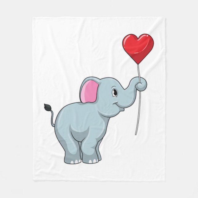 Elephant with Heart Balloon Fleece Blanket (Front)