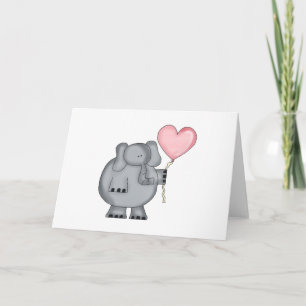 Elephant with Heart Balloon Holiday Card
