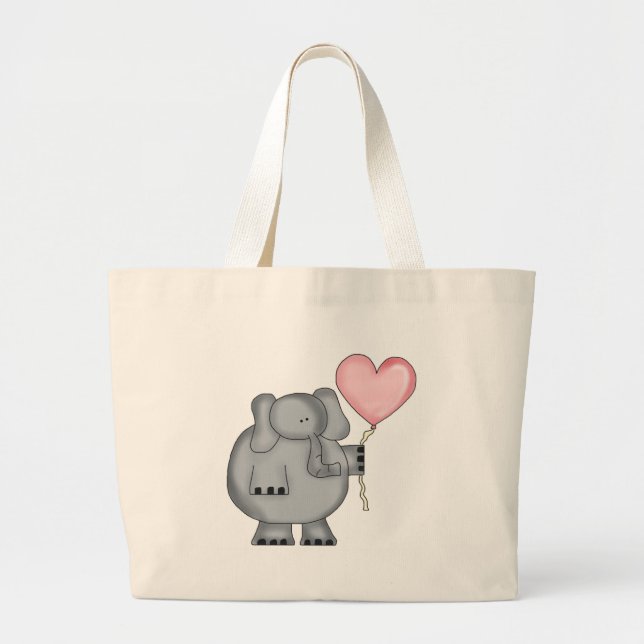 Elephant with Heart Balloon Large Tote Bag (Front)