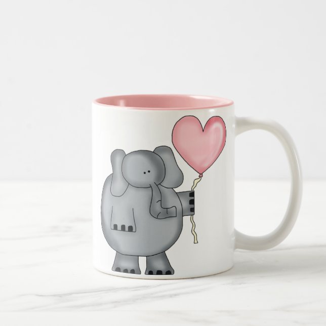 Elephant with Heart Balloon Two-Tone Coffee Mug (Right)
