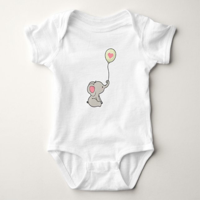 Elephant with Heart in Ballon Baby Bodysuit (Front)