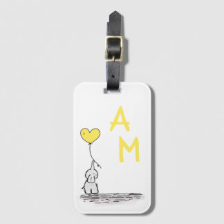 Elephant With Heart Shaped Balloon And Initials Luggage Tag