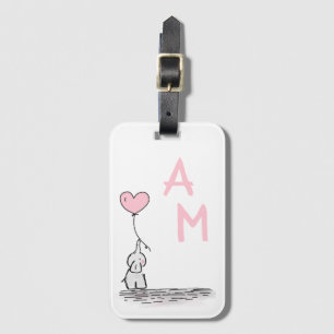 Elephant With Heart Shaped Balloon And Initials Luggage Tag