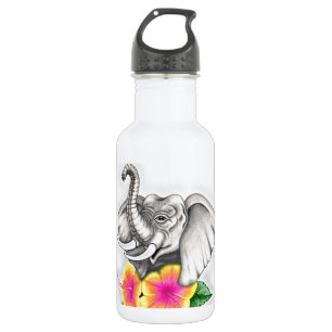 Elephant with Hibiscus Design 532 Ml Water Bottle