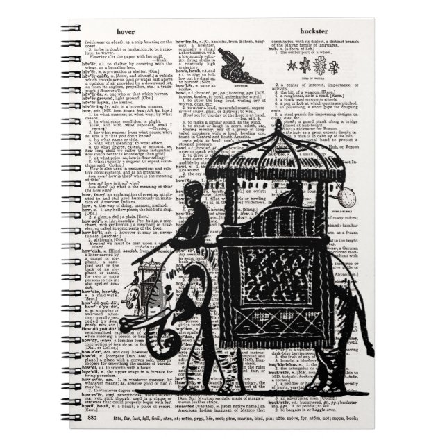 Elephant with Howdah Dictionary Art Spiral Notebook (Front)