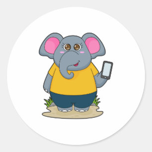 Elephant with Mobile Classic Round Sticker