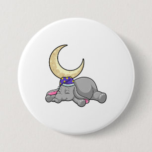Elephant with Moon 7.5 Cm Round Badge