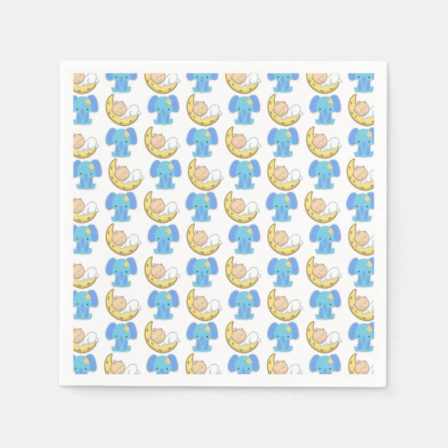 Elephant with Moon Baby Design Napkin (Front)