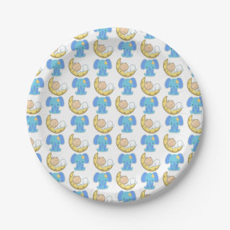 Elephant with Moon Baby Design Paper Plate
