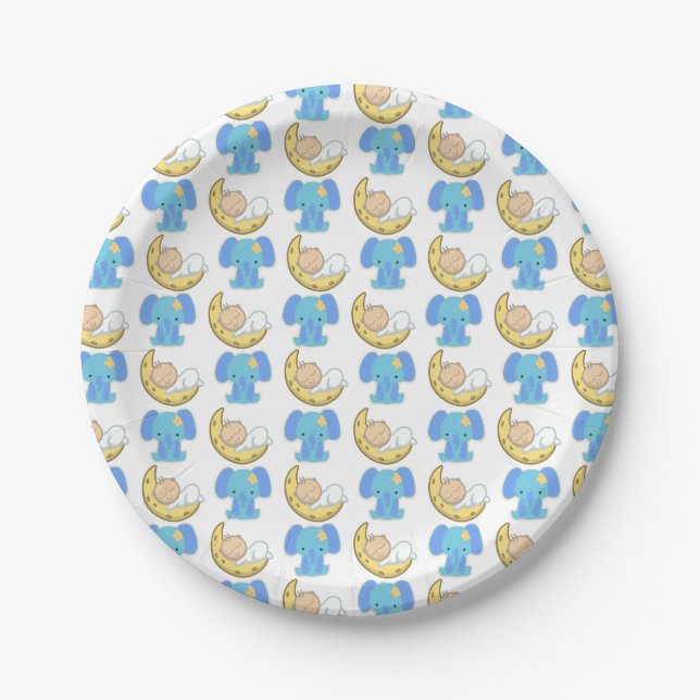 Elephant with Moon Baby Design Paper Plate (Front)