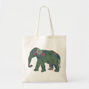 Elephant with oriental floral pattern tote bag