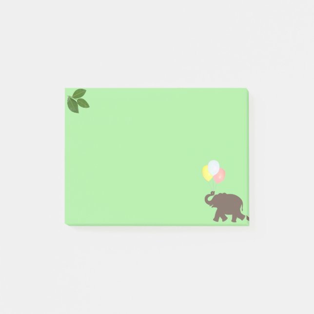 Elephant with Party Balloons & Laurel Leaves Post-it Notes (Front)