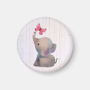 Elephant with pink butterfly magnet