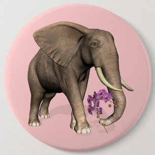 Elephant With Pink Orchid 6 Cm Round Badge