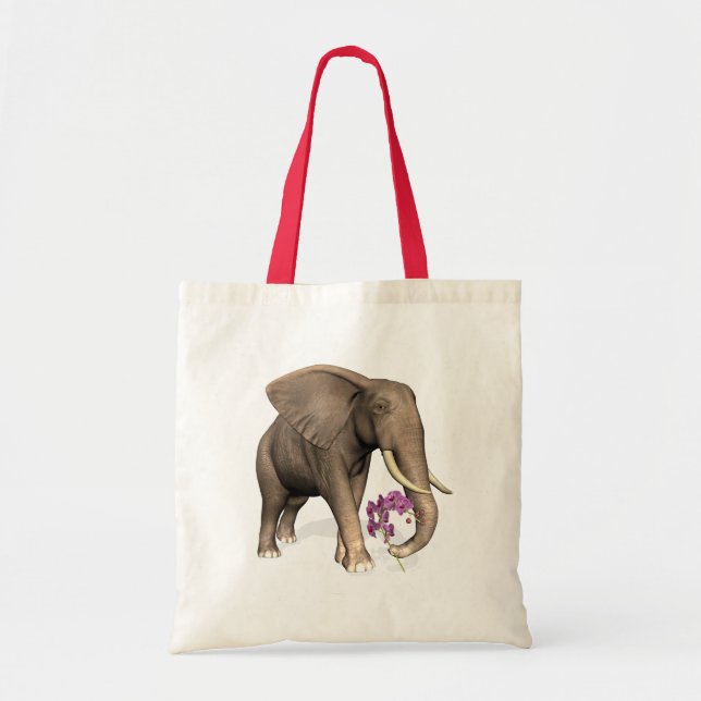 Elephant With Pink Orchid Tote Bag (Front)