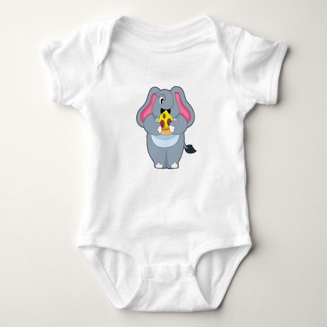 Elephant with Pizza Baby Bodysuit (Front)