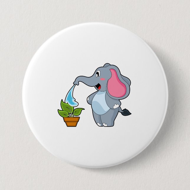 Elephant with Plant 7.5 Cm Round Badge (Front)