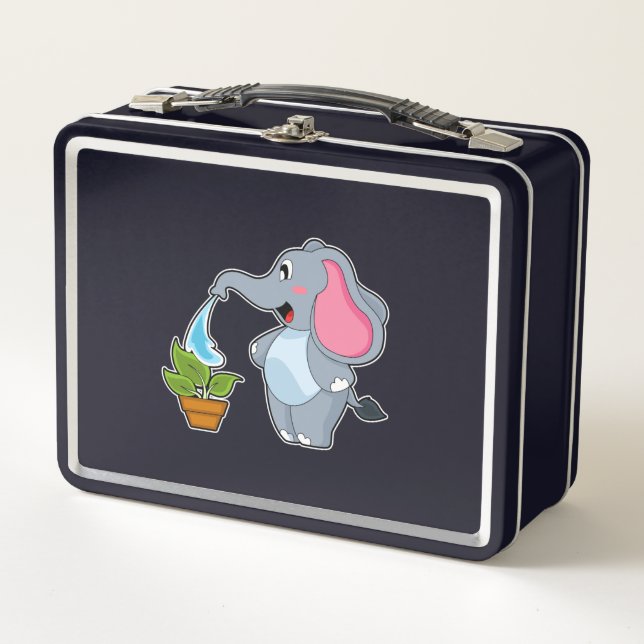 Elephant with Plant Metal Lunch Box (Front)