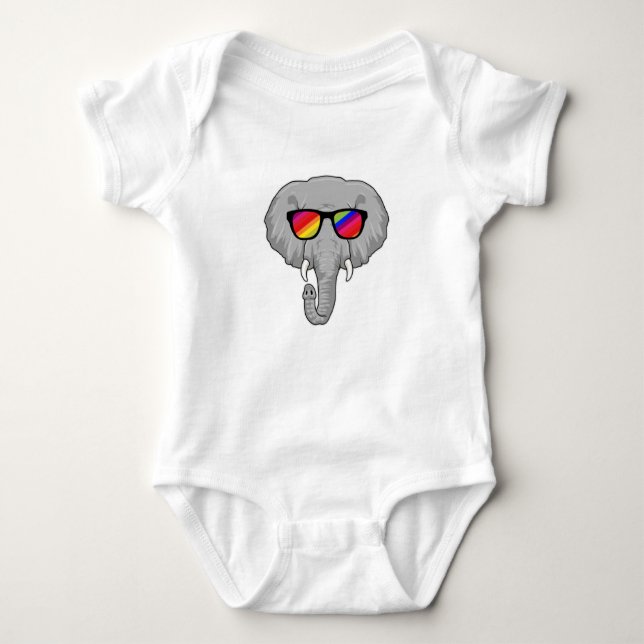 Elephant with Sunglasses Baby Bodysuit (Front)