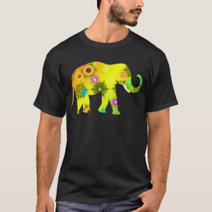 Elephant with Trunk Up Floral Elephant T-Shirt