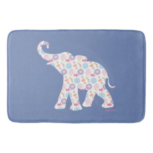 Elephant with Watercolor Flowers Pattern Unique Bath Mat
