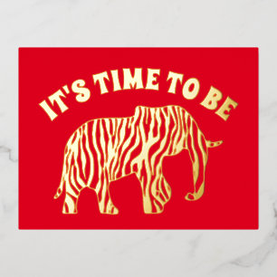 Elephant With Zebra Stripes Foil Holiday Postcard