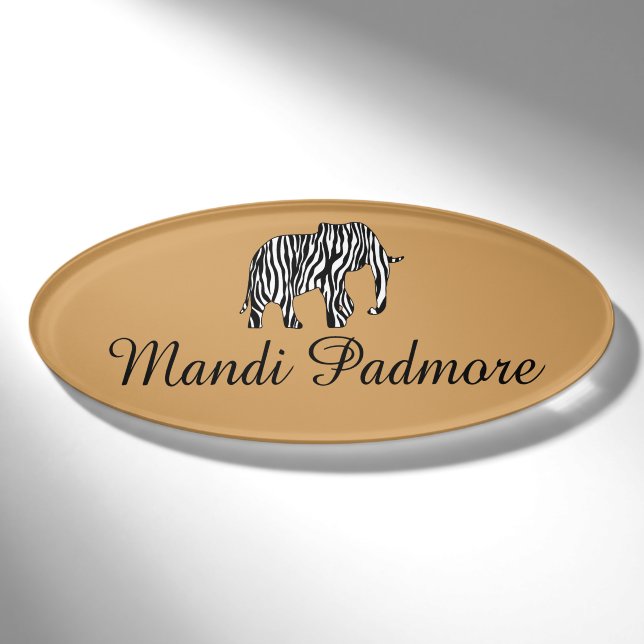 Elephant with Zebra Stripes + your ideas Name Tag (Front)
