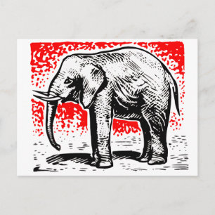 Elephant Woodcut Postcard