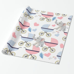 Elephant Wrapping Paper Baby Stroller Pink & Blue 